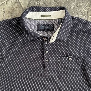 TED BAKER Navy Geometric Mens Long-Sleeve Preppy Business Casual Polo Sweater